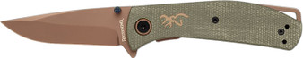 Browning 3220516 Trailside  EDC Small 3" Folding Modified Drop Point Plain Titanium Finish D2 Steel Blade, Green Micarta Handle