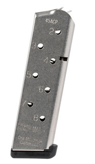 CMC Products 12131 Power Mag Plus 8rd 45 ACP Fits 1911 Government Stainless Steel w/ Black Base Pad
