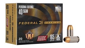 Federal P40HSD1 Premium Personal Defense 40S&W 165gr Hydra-Shok Deep Hollow Point 20 Per Box/10 Case