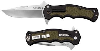 Cold Steel CS20MWCZ Crawford 1 3.50" Folding Plain Clip Point 4034 Stainless Steel Blade Black w/OD Green Traction Inlays GRN Handle Blister Pack Packaging