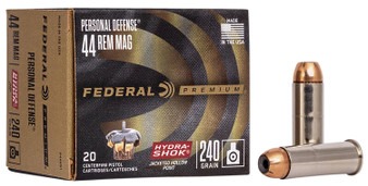Federal P44HS1 Premium Personal Defense 44RemMag 240gr Hydra-Shok Jacketed Hollow Point 20 Per Box/25 Case