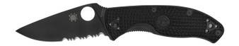 Spyderco C122PSBBK Tenacious Lightweight 3.39" Folding Part Serrated Black Oxide 8Cr13MoV SS Blade/Black Bi-Directional Texturing FRN Handle Includes Pocket Clip