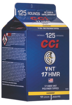 CCI 923CC VNT Rimfire 17HMR 17gr Varmint Tipped 125 Per Box/10 Case