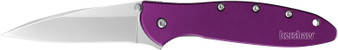 Kershaw 1660PUR Leek  3" Folding Drop Point Plain Bead Blasted 14C28N Steel Blade Purple Anodized Aluminum Handle Includes Pocket Clip