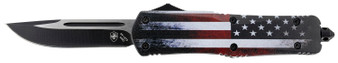 Templar Knife LUS331 Gen II US Flag Large 3.50" OTF Drop Point Plain Black Oxide Stonewashed 440C SS Blade, 5.25" US Flag Aluminum Handle, Glass Breaker