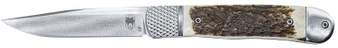 CobraTec Knives CTTHRSTG Trapper Hidden Release 3.12" Flip Open Drop Point Plain Satin D2 Steel Blade, 4.25" Stag Scales Handle