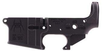 Spikes STLS019 Spider Stripped Lower Receiver with Billet Markings Multi-Caliber 7075-T6 Aluminum Black Anodized for AR-15