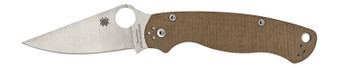 Spyderco C81MPCW2 Military 2  3.47" Folding Plain Stonewashed CPM Cru-Wear Blade/Brown Canvas Textured Micarta Handle Includes Pocket Clip