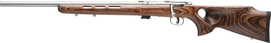 SAVAGE MARK II-BTVLSS 22LR LH - 21" HB SS/BRN LAMINATE T-HOLE