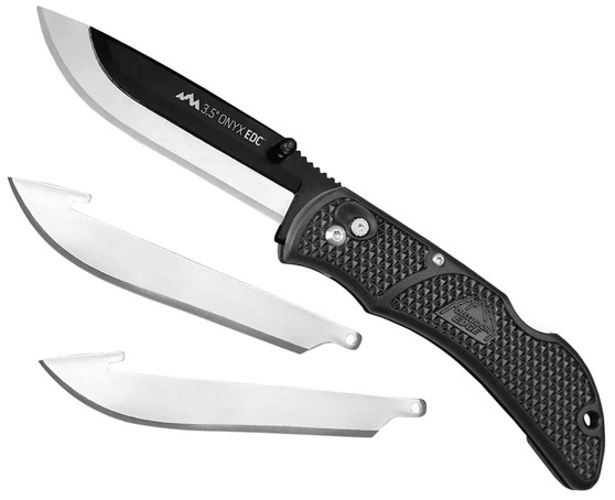 Outdoor Edge OX10C Onyx  3 Blades, 3.50" Folding Drop Point Plain Satin/Black Oxide 420J2 SS Blade, 4.50" Black Textured Grivory Handle