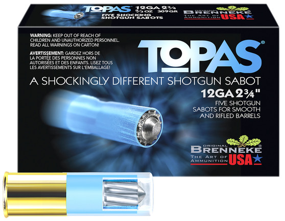Brenneke SL122TOP TOPAS  12Gauge 2.75" 2/3oz Sabot Slug Shot 5 Per Box/50 Case