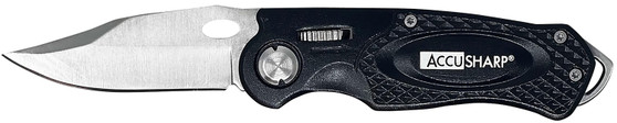AccuSharp 703C Sport  3" Folding Plain Stainless Steel Blade/Black Anodized Aluminum Handle Includes Belt Clip