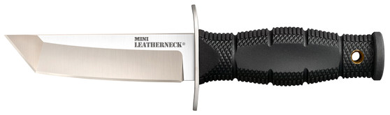 Cold Steel CS39LSAA Leatherneck  Mini 3.50" Fixed Tanto Plain Satin 8Cr13MoV SS Blade/3.25" Black Deep Checkered w/Double Quillon Guard Kray-Ex Handle Includes Sheath