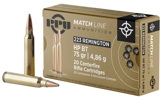 PPU PPM2232 Match  223Rem 75gr Hollow Point Boat Tail 20 Per Box/50 Case