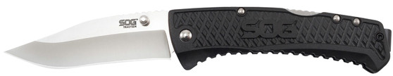 S.O.G SOG-TD1011-C Traction  3.50" Folding Clip Point Plain Satin 5Cr13MoV SS Blade Black Textured GRN Handle Includes Pocket Clip