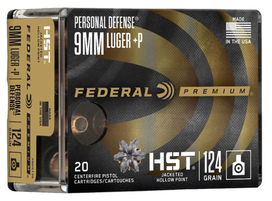 Federal P9HST3S Premium Personal Defense 9mmLuger+P 124gr HST Jacketed Hollow Point 20 Per Box/10 Case