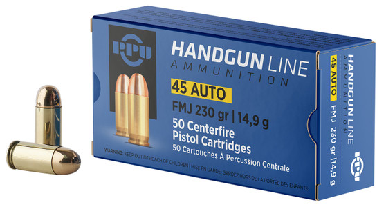 PPU PPH45F Handgun  45ACP 230gr Full Metal Jacket 50 Per Box/10 Case