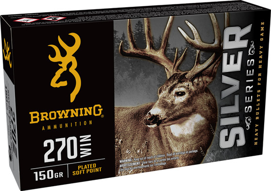 Browning Ammo B192602701  Silver 270Win 150gr Plated Soft Point 20 Per Box/10 Case