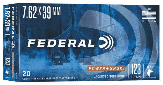 Federal 76239B Power-Shok  7.62x39mm 123gr Jacketed Soft Point 20 Per Box/10 Case