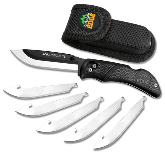 Outdoor Edge RL10C RazorLite  3.50" Folding Plain Black Oxide 420J2 SS Blade, Black TPR Handle