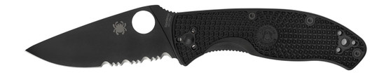 Spyderco C122PSBBK Tenacious Lightweight 3.39" Folding Part Serrated Black Oxide 8Cr13MoV SS Blade/Black Bi-Directional Texturing FRN Handle Includes Pocket Clip