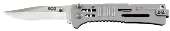 S.O.G SOG-SJ31-CP SlimJim  3.18" Folding Clip Point Plain Satin AUS-8A SS Blade Bead Blasted 420 Stainless Steel Handle Includes Belt Clip