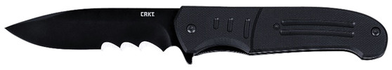 CRKT 6885 Ignitor  3.48" Folding Drop Point Part Serrated Black Oxide 8Cr13MoV SS Blade/Black G10 Handle Includes Pocket Clip