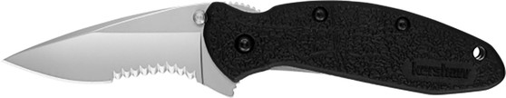 Kershaw 1620ST Scallion  2.40" Folding Drop Point Part Serrated Bead Blasted 420HC SS Blade Black Glass-Filled Nylon  Handle Includes Pocket Clip