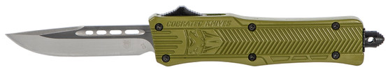 CobraTec Knives SODCTK1SDNS CTK-1  Small 2.75" OTF Drop Point Plain D2 Steel Blade/OD Green Aluminum Handle Features Glass Breaker Includes Pocket Clip