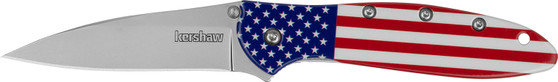 Kershaw 1660USA Leek USA EDC 3" Folding Drop Point Plain Bead Blasted 14C28N Steel Blade, Red/White/Blue Flag Aluminum Handle