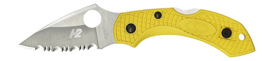 Spyderco C28SYL2 Dragonfly 2 Salt 2.25" Folding Clip Point Serrated H1 Steel Blade Yellow Bi-Directional Texturing FRN Handle Includes Pocket Clip
