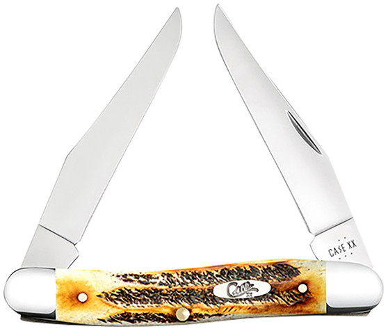 Case 65346 Muskrat  2.90" Folding Clip Point Plain Polished Tru-Sharp SS Blade, Burnt Dark Amber 6.5 BoneStag Handle