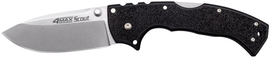 Cold Steel CS62RQ 4-Max Scout 4" Folding Plain Stone Washed Japanese AUS-10A SS Blade/ Black Griv-Ex Handle Includes Pocket Clip
