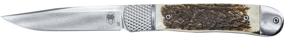 CobraTec Knives CTTHRSTG Trapper Hidden Release 3.12" Flip Open Drop Point Plain Satin D2 Steel Blade, 4.25" Stag Scales Handle