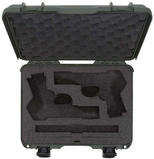 Nanuk 910CLASG6 910 Classic 2 Up Pistol Case Olive Polymer w/ Latches & Closed-Cell Foam Padding 13.20" L x 9.20" W x 4.10 " H Interior Dimensions