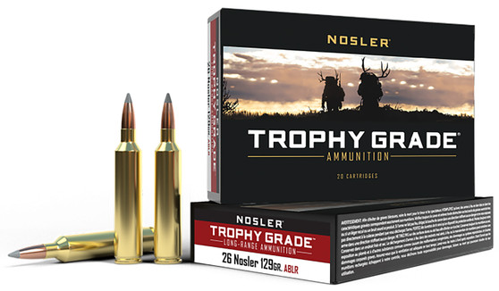 Nosler 60110 Trophy Grade Long-Range 26Nosler 129gr Nosler Spitzer AccuBond Long Range 20 Per Box/10 Case
