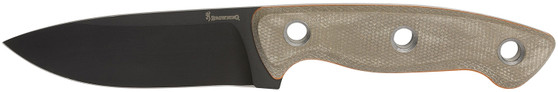 Browning 3220508B Desolation  Small 3.75" Fixed Modified Drop Point Plain Black Powder Coated 440C SS Blade, Tan Micarta Laminate Handle