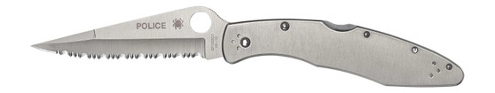 Spyderco C07S Police  4.13" Folding Spear Point Part Serrated VG-10 SS Blade Stainless Steel Handle Includes Pocket Clip