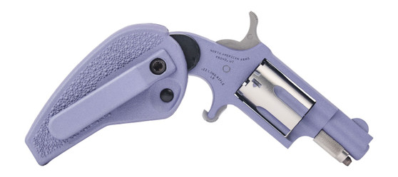 North American Arms 22LR-OC-HG Orchid 22 LR 5rd Shot 1.13" Crushed Orchid Cerakote Stainless Steel Barrel & Frame, Stainless Cylinder, Folding Holster Grip, Safety Notch, Exposed Hammer