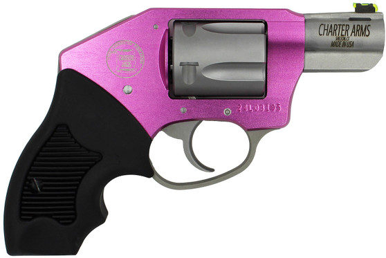 Charter Arms 53831 Undercover Lite Pink Lady Small 38 Special, 5 Shot 2" Stainless Steel Barrel & Cylinder, Pink Aluminum Frame w/Black Finger Grooved Rubber Grip, Concealed Hammer