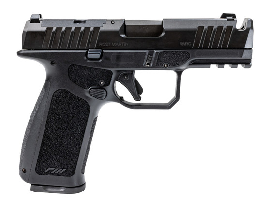 Rost Martin RM1CXBLKOSP10CA(COMP) RM1X Comp Compact 9mm Luger 10+1 4" Black Compensated Match Grade Barrel, Black Nitrocarburized Steel Optic Ready/Serrated Slide, Black Polymer Frame w/Picatinny Rail