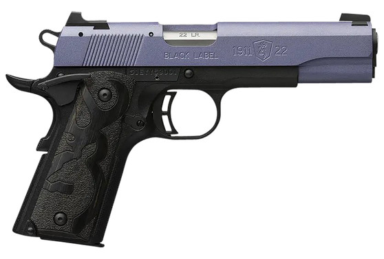 Browning 051893490 1911 Black Label Full Size Frame 22 LR 10+1, 4.25" Matte Stainless Steel Barrel, Crushed Orchid Cerakote Serrated Slide, Matte Black Polymer Frame w/Beavertail