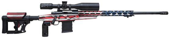 Howa HCRA72507USKMDT M1500 APC Chassis 6.5 Creedmoor 24" Blued Heavy Barrel 10+1 (3 Mags), American Flag Cerakote 6 Position Luth-AR MBA-4 w/Aluminum Chassis Stock, Includes Bipod and Grips
