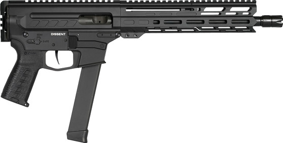 CMMG 99A806DAB Dissent MKGS 9mm Luger 33+1 10.50", Black, Picatinny Brace Adapter, 5.50" M-LOK Handguard, Left Side Charging Handle, Zeroed Linear Comp, Zeroed Drop-In Single Stage Trigger