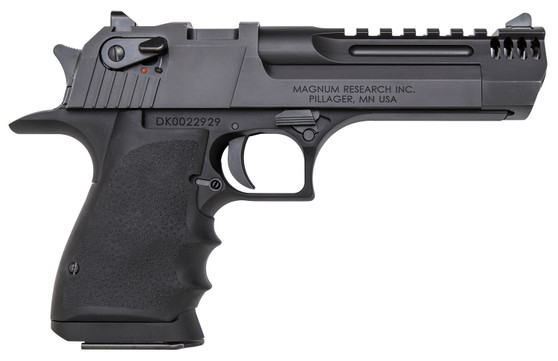 Magnum Research DE50L5IMB Desert Eagle L5 50 AE 5" with Muzzle Brake 7+1 Black Hardcoat Anodized Aluminum Frame Black Carbon Steel Slide Black Hogue Wraparound Rubber Grip