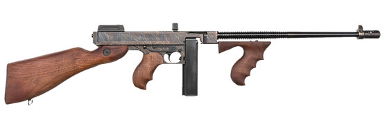 Thompson T1CH 1927A-1 Deluxe 45 ACP Caliber with 18" Barrel, 20+1 Capacity (Stick), Color Case Hardened Metal Finish, American Walnut Stock Wood Grip Right Hand