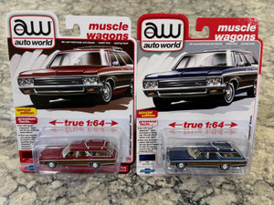 Auto World 2 Car Set 1970 Chevy Kingswood Estate Wagon Red & Blue 1/64 Auto World 2 Car Set 1970 Chevy Kingswood Estate Wagon Red & Blue 1/64