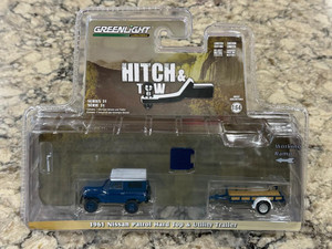 Greenlight 1961 Nissan Patrol Hard Top with Utility Trailer – Blue & White 1/64 Greenlight 1961 Nissan Patrol Hard Top with Utility Trailer – Blue & White 1/64