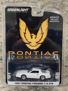 Mini Case of 12 Greenlight White 1987 Pontiac Firebird GTA 1/64 Plain Wheels Midwest Diecast Exclusive