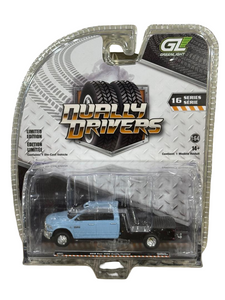 Mini Case (6) Greenlight Dually Drivers Series 16 2018 Ram Dually Flatbed Robins Egg Blue 1/64